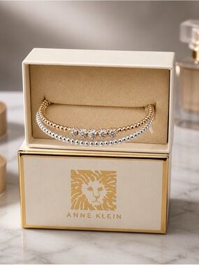 Anne Klein Gold and Silver Beaded Bracelet Set with Crystal Accents